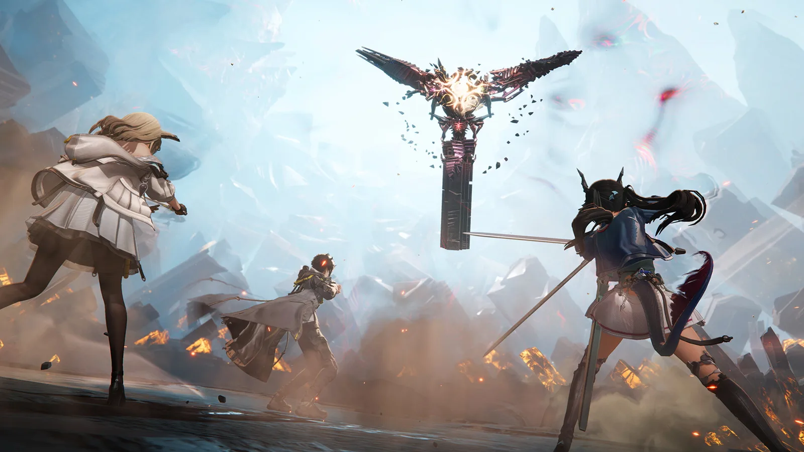 Arknights: Endfield official screenshot of operators in combat on a burning battlefield