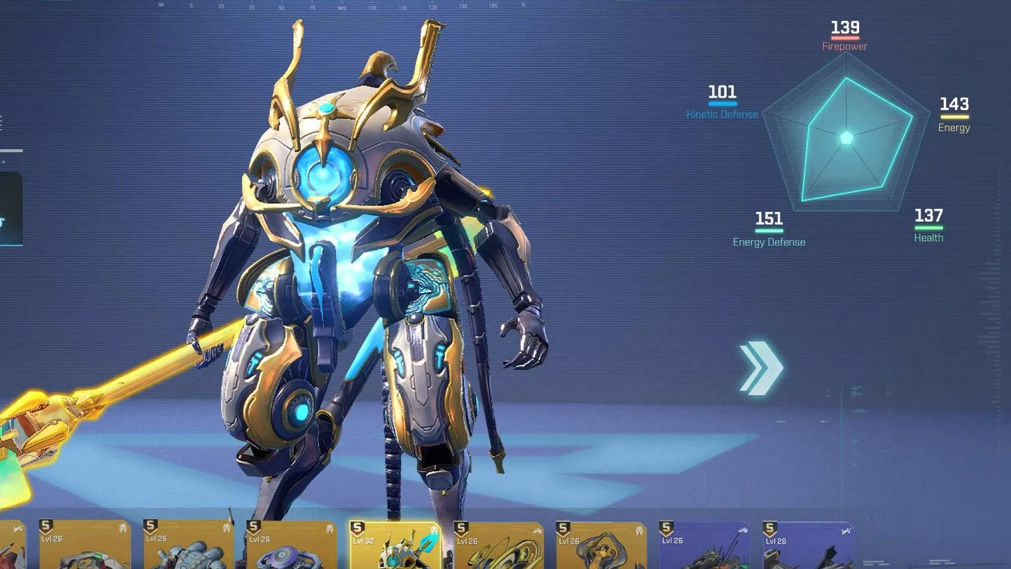 Project Entropy official screenshot of a mech unit holding a golden spear