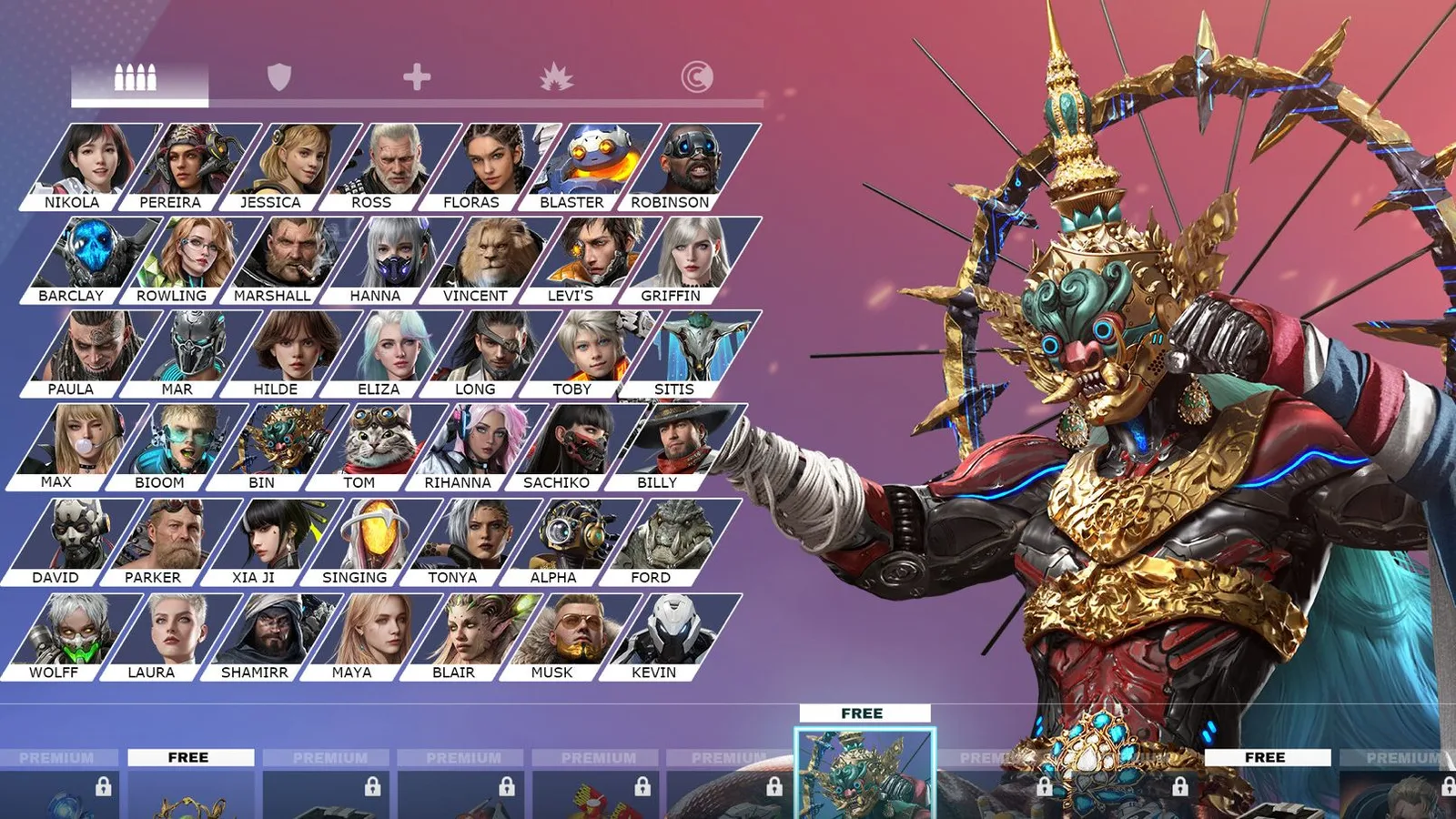 Project Entropy official screenshot of the character roster grid beside an armored hero